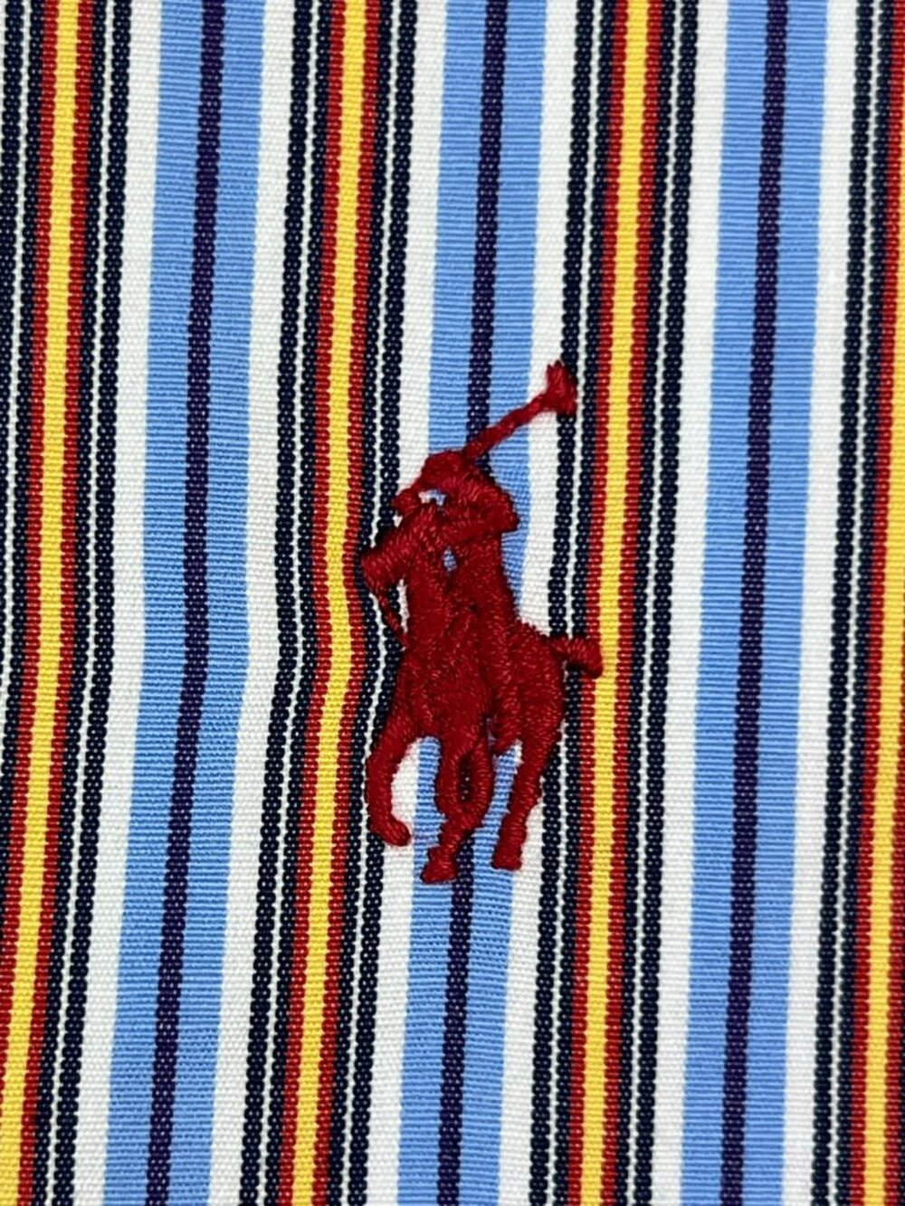 Ralph Lauren Men’s Button Up Shirt Cotton Size 17.5 XL Striped Red Blue Yellow